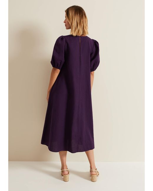 Phase Eight Blue Lotty Puff Sleeve Midi Dress