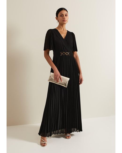 Phase Eight Black Yasmina Pleated Maxi Dress