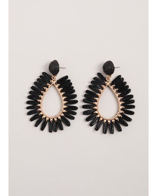 Phase Eight Black Raffia Teadrop Earrings