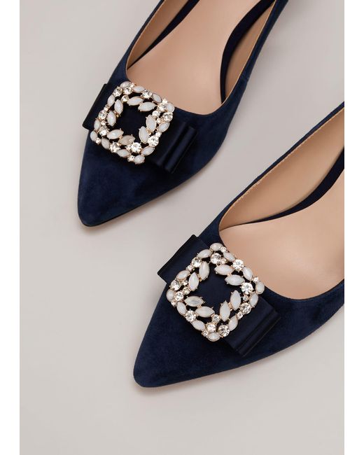 Phase Eight Blue Suede Embellished Kitten Heel