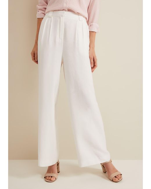 Phase Eight Natural 's Tyla White Wide Leg Trousers