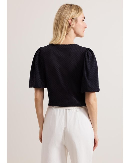 Phase Eight Black Lani Broderie Texture Top