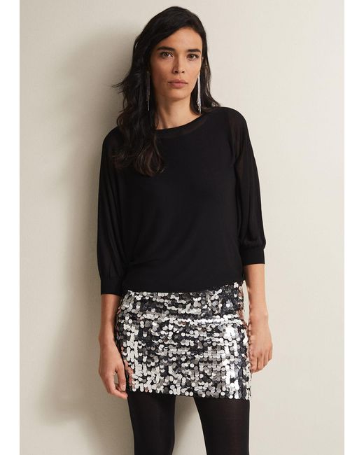 Phase Eight Black Becca Sequin Batwing Mini Dress