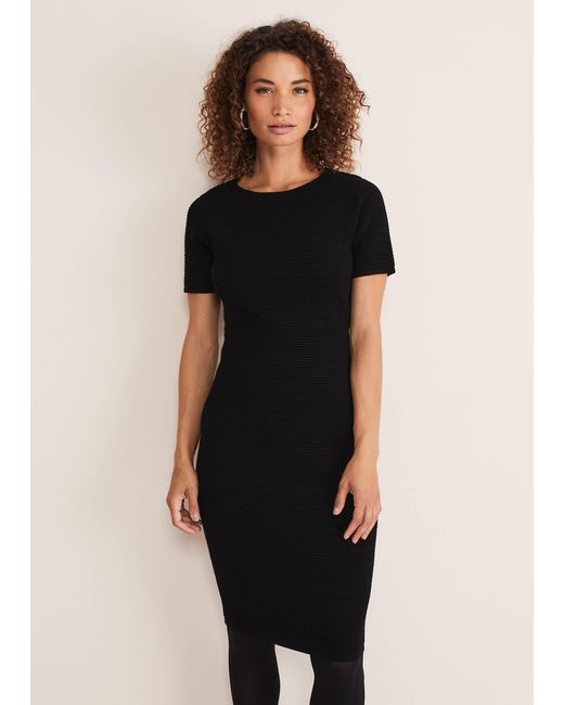 Phase Eight Black Elsa Ribbed Short Sleeve T-Shirt Dress