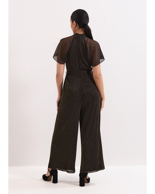 Phase Eight Black Petite Amara Shimmer Wide Leg Jumpsuit