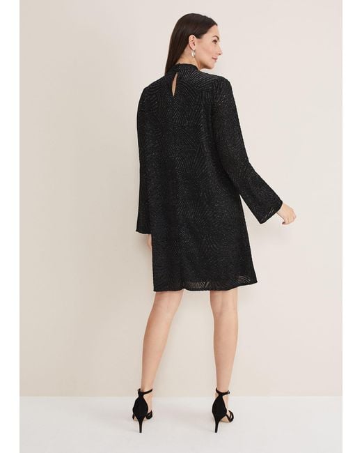 Phase Eight Black Kirsta Flock Velvet Swing Dress