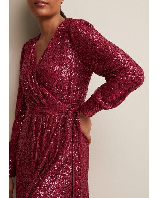 Phase Eight Red 's Petite Amily Pink Sequin Maxi Dress