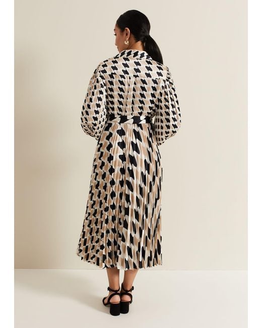 Phase Eight Natural Petite Lyric Geo Pleated Midi Dress