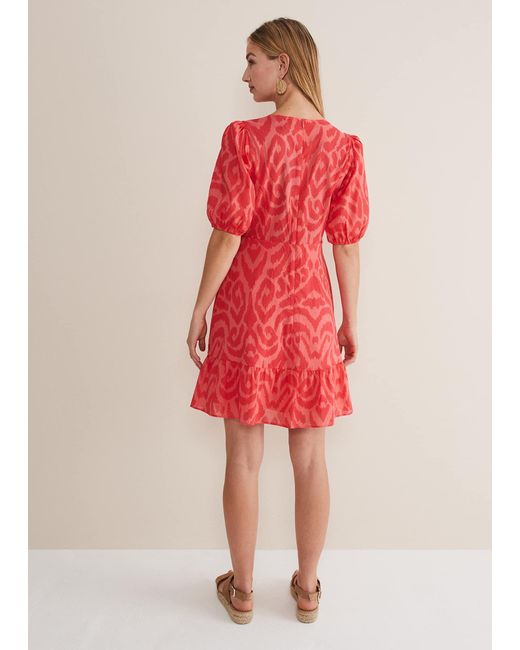 Phase Eight Red Krystal Cotton Abstract Mini Dress