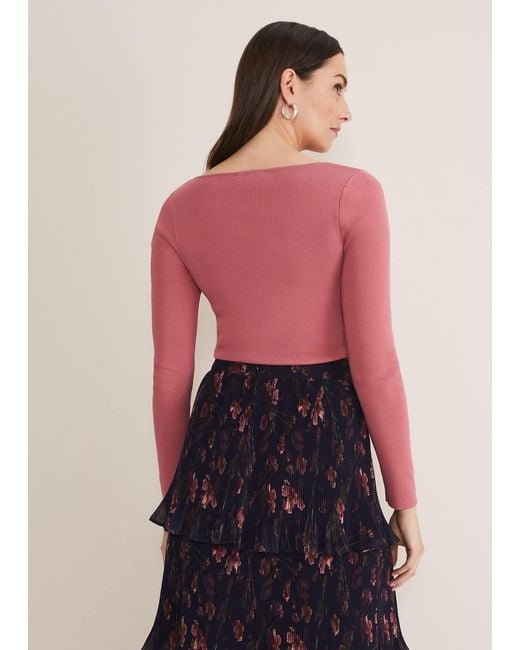 Phase Eight Red Azura Sweetheart Neck Knit Top
