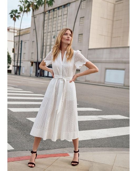 Phase Eight White Aletta Broderie Shirt Midi Dress