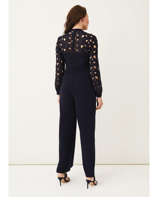 Phase Eight Blue Gayle Lace Bodice Jumpsuit
