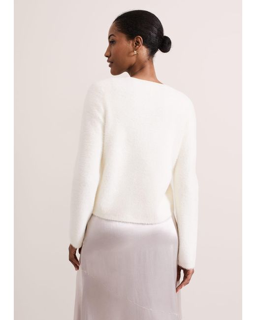 Phase Eight Natural Mindy Fluffy Knit V Neck Cardigan