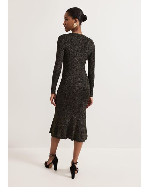 Phase Eight Black Tillie Lurex Flippy Hem Dress