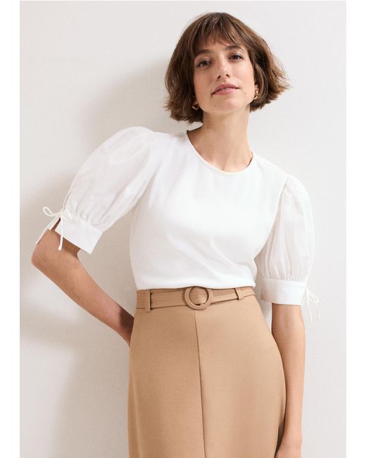Phase Eight White Luella Woven Sleeve Top