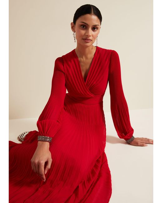 Phase Eight 's Vila Red Pleated Maxi Dress
