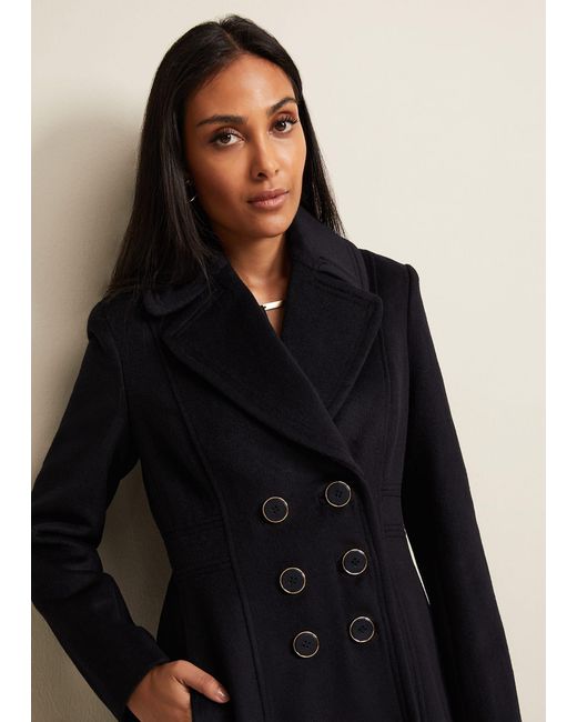 Phase Eight Black 's Petite Sandra Wool Fit And Flare Coat