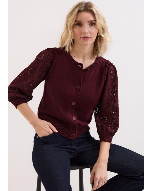 Phase Eight Red Blythe Woven Sleeve Knit Cardigan
