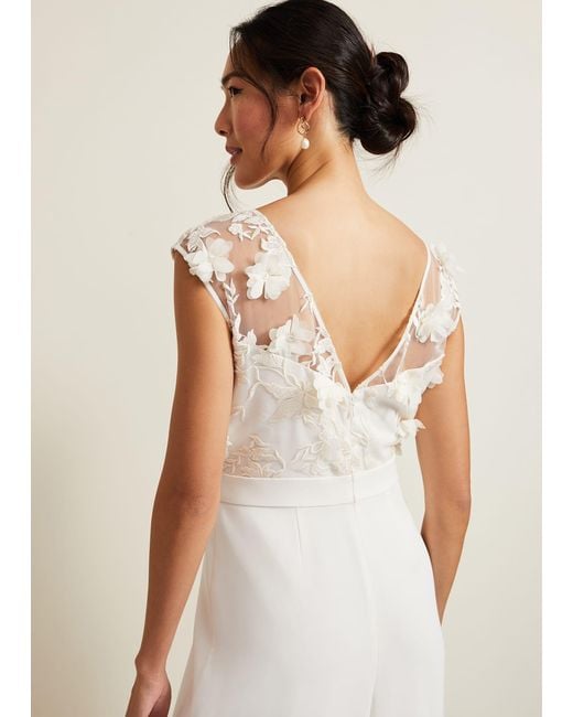 Phase Eight White 's Cherie Bridal Floral Textured Jumpsuit