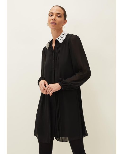 Phase Eight Black Norah Collar Detail Swing Dress