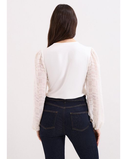 Phase Eight White Palmer Lace Sleeve Top