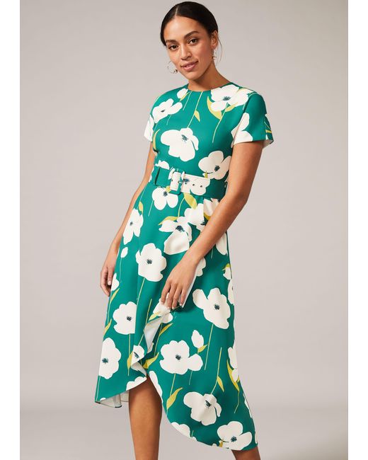 Phase Eight Green Lou-poppy Midi Dress