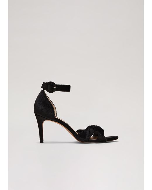 Phase Eight Black Velvet Plaited Strappy Sandal