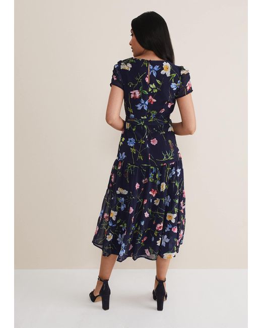 Phase Eight Blue Petite Lola Floral Tiered Midi Dress