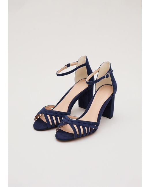 Phase Eight Blue Suede Strappy Block Heel Sandal