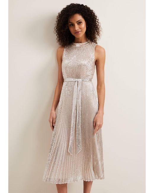 Phase Eight Natural Simara Sequin Dress
