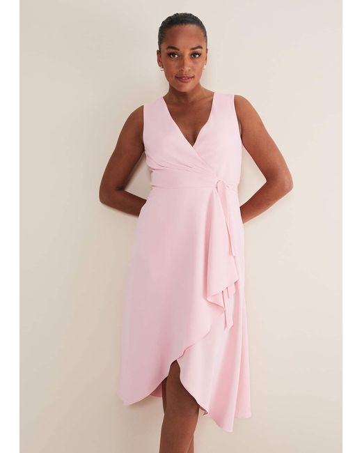 Phase Eight Pink 's Julissa Sleeveless Ruffle Wrap Midi Dress
