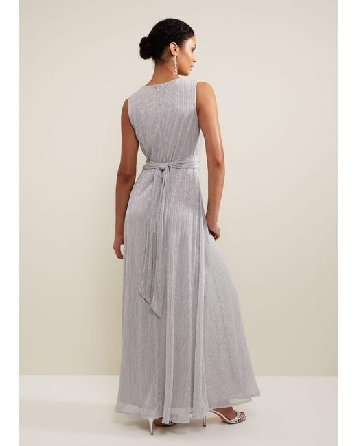Phase Eight Natural Artemis Plisse Shimmer Maxi Dress