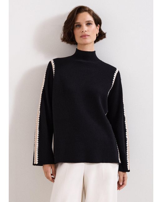 Phase Eight Black Immy Crochet Sleeve Detail Funnel Neck Jumper