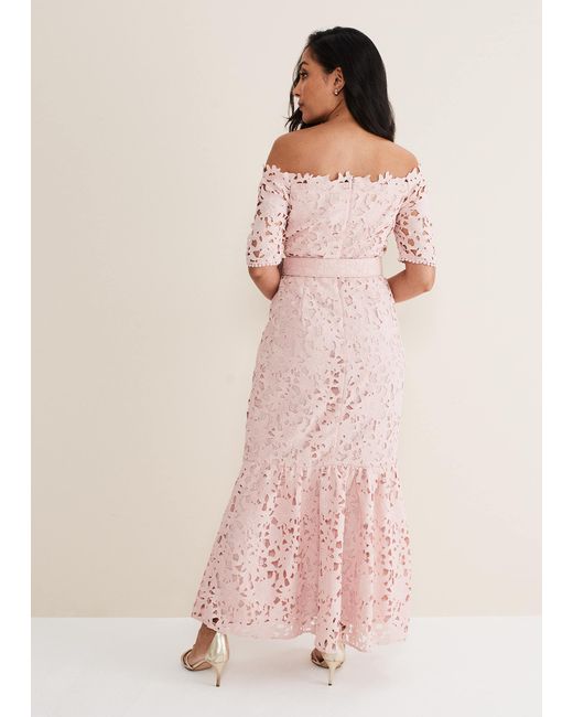 Phase Eight Pink Petite Tallula Lace Bardot Maxi Dress