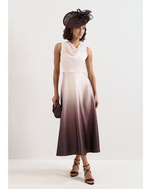 Phase Eight White Petite Cheryl Cowl Neck Ombre Dress