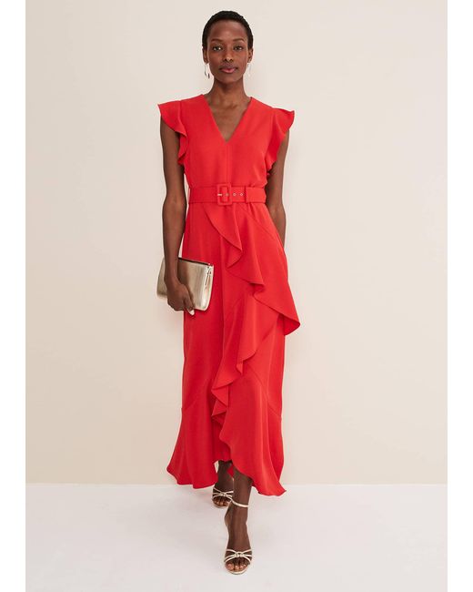 Phase Eight Red Phoebe Frill Maxi Dress