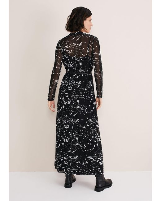Phase Eight Black Elianna Splatter Long Sleeved Dress