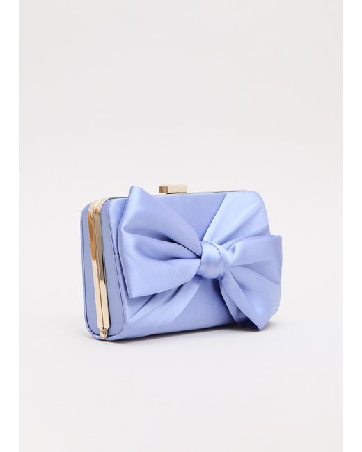 Phase Eight Blue Satin Knot Front Box Clutch Bag