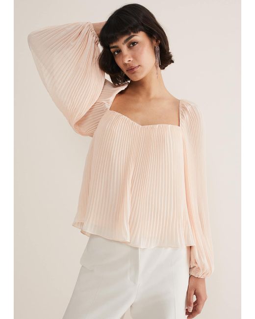 Phase Eight Natural Nysa Pleated Top