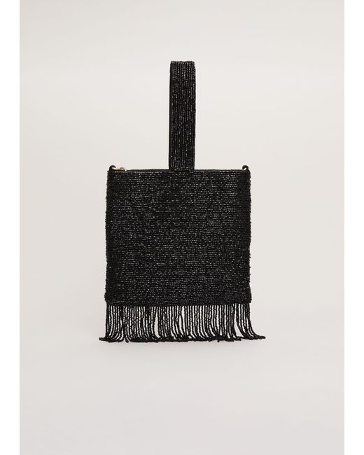 Phase Eight Black Beaded Tassle Bag