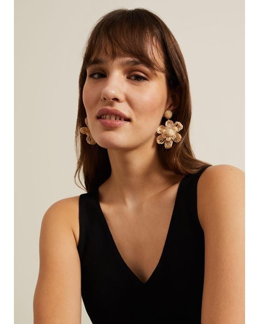 Phase Eight Natural 's Raffia Oversized Flower Earrings