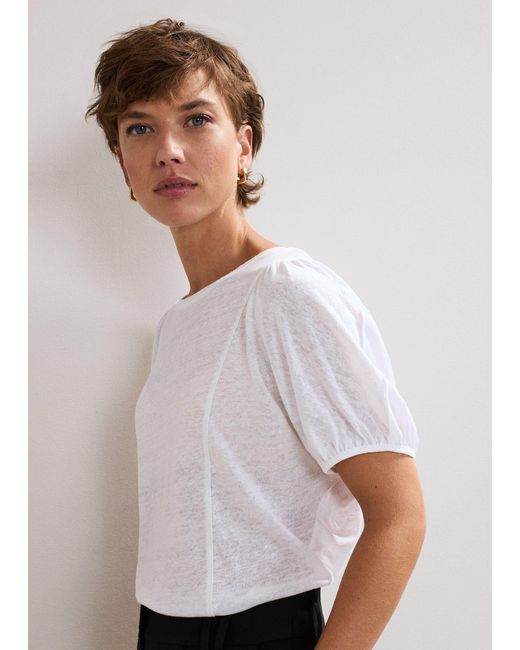 Phase Eight White Arabel Seam Detail Linen Top