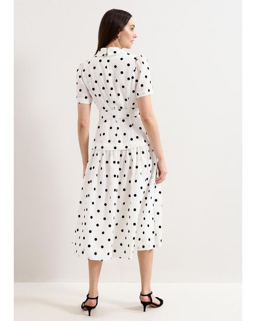 Phase Eight White Adele And Ivory Spot Textured Swing Dress