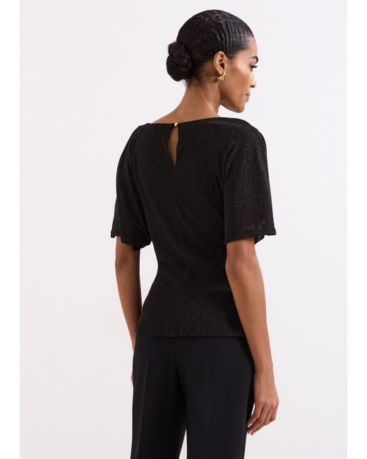 Phase Eight Black Martha Shimmer Draped Top