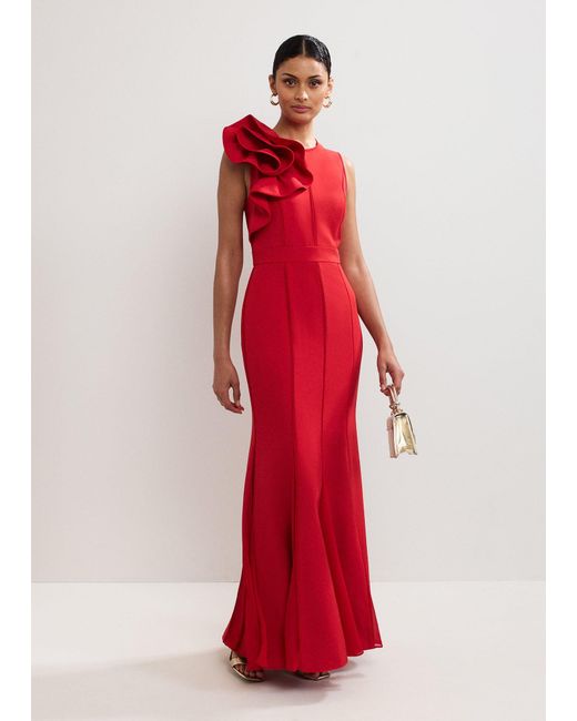 Phase Eight Red Petite Tyra Ruffle Shoulder Maxi Dress