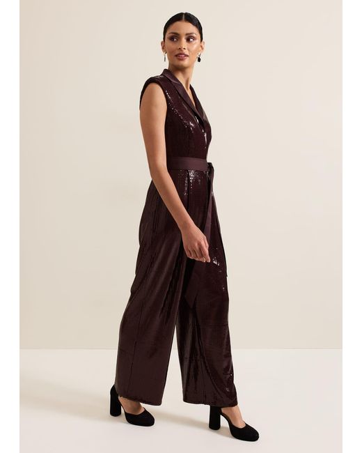 Phase Eight Natural 's Ivey Burgundy Sequin Jumpsuit