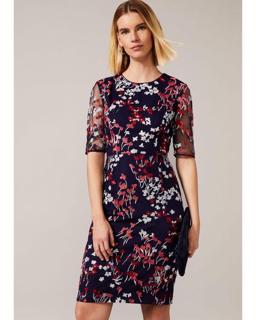 Phase Eight 's Teodora Floral Embroidered Dress in Navy (Blue) - Lyst