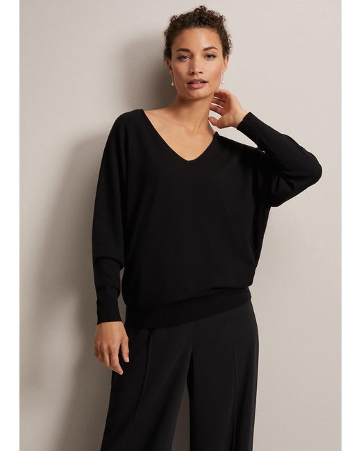 Phase Eight Black Senita Fine Knit V Neck Jumper