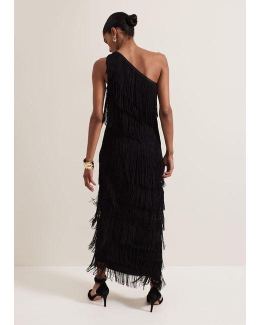 Phase Eight Blue Otto One Shoulder Fringe Maxi Dress