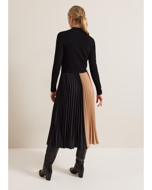 Phase Eight Black Kiera Colourblock Woven Hem Midi Dress